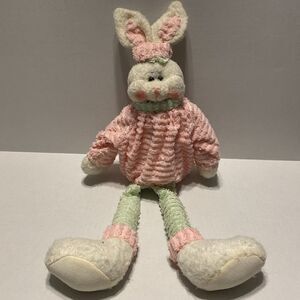 Mr. Coo Coo Plush Rabbit Shelf Sitter Pink and Light Green 20" Long Vintage